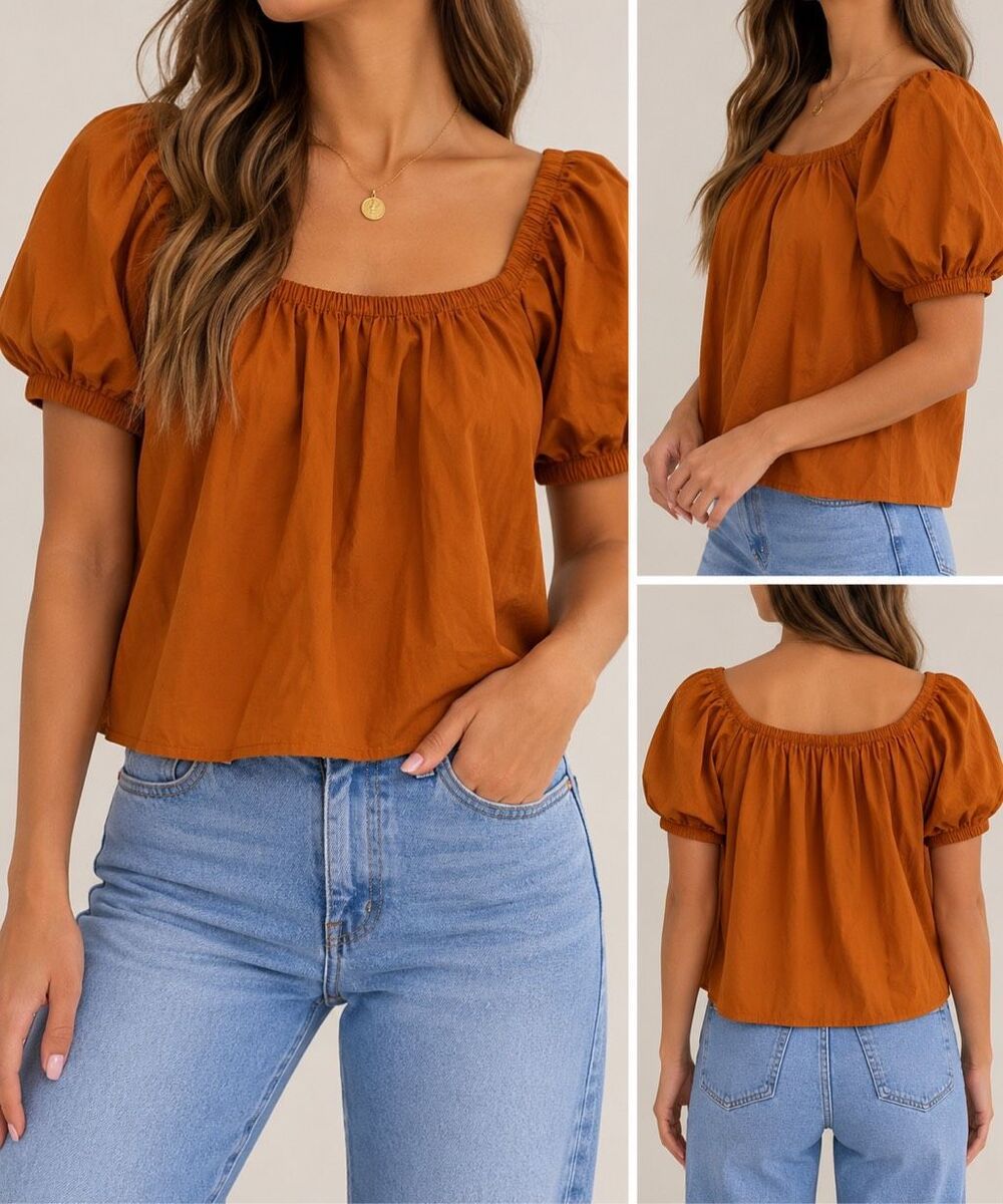 Who What Wear Collection Marigold Puff Sleeve Top Large Cottagecore NWT